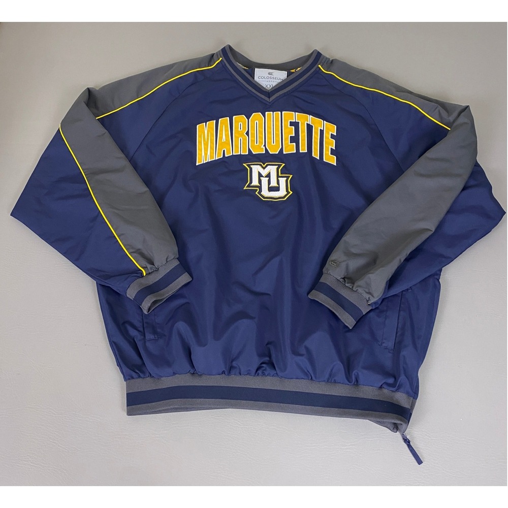 Marquette Golden Eagles Windbreaker Mens XXL Navy Blue Pullover V-Neck Colosseum